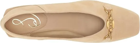 Sam Edelman Kimmi Golden Tan Squared Toe Bock Heeled Slip On Ballet Flats