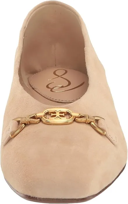 Sam Edelman Kimmi Golden Tan Squared Toe Bock Heeled Slip On Ballet Flats