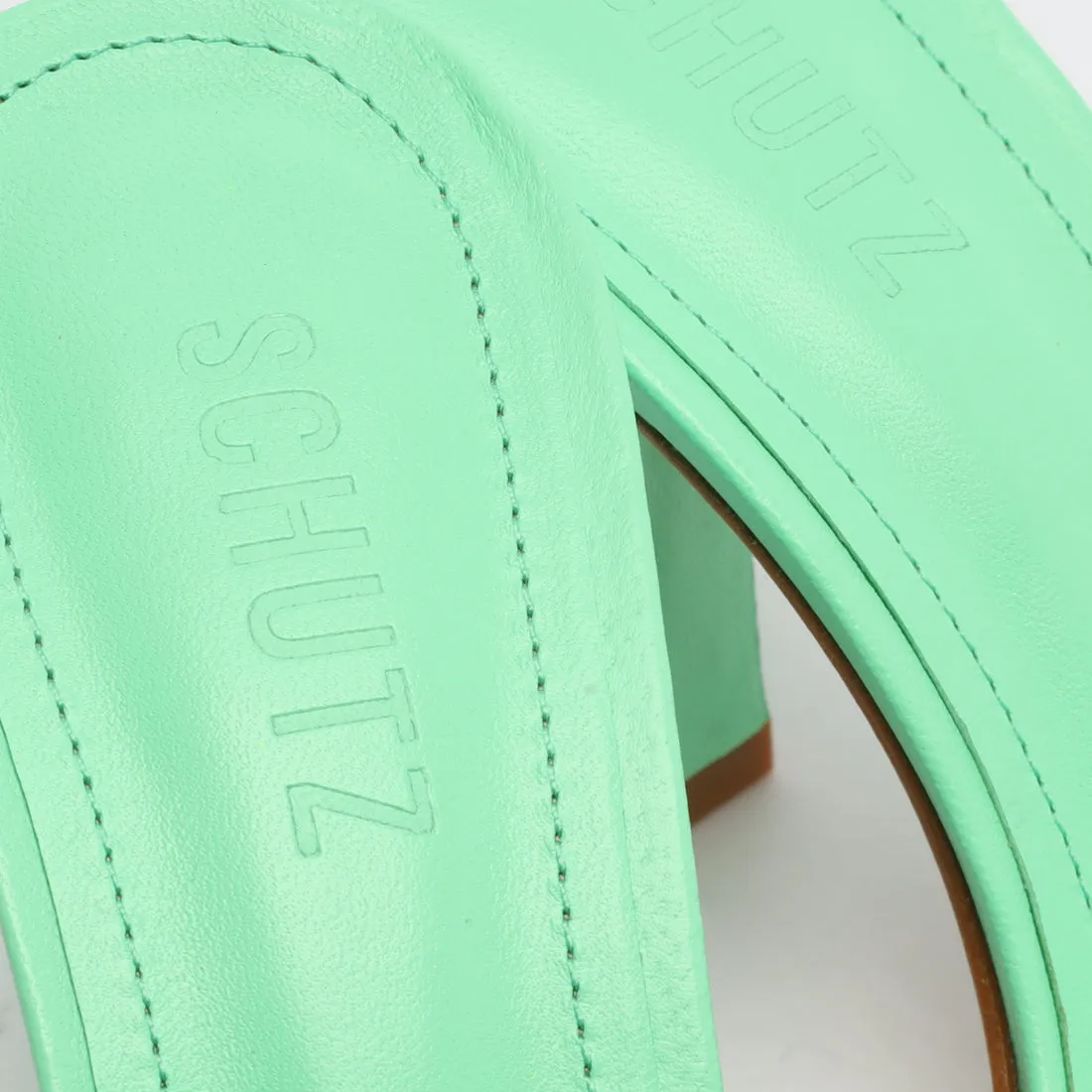 Schutz Posseni Deep Mint Slip On Squared Open Toe Stiletto High Heel Sandals