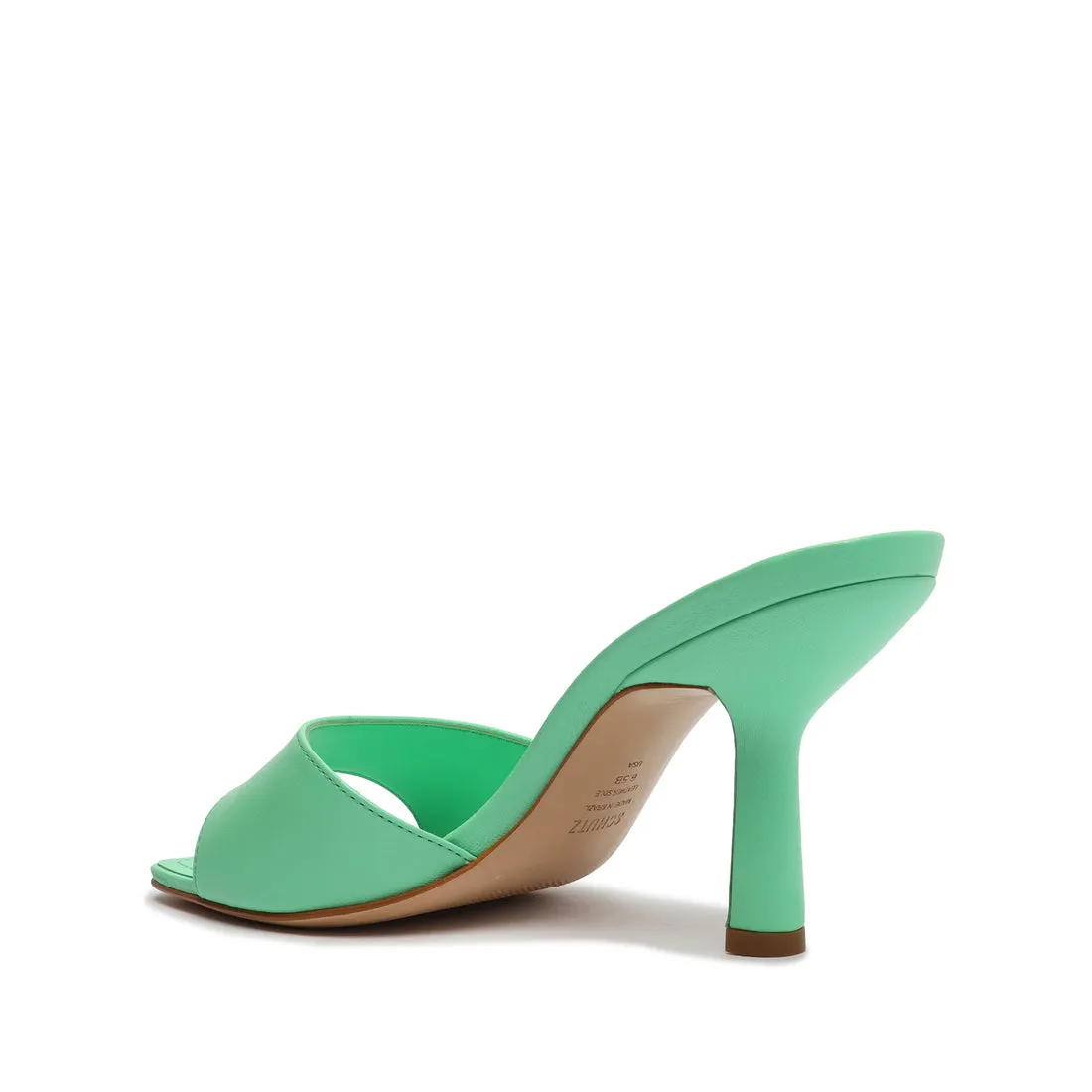 Schutz Posseni Deep Mint Slip On Squared Open Toe Stiletto High Heel Sandals