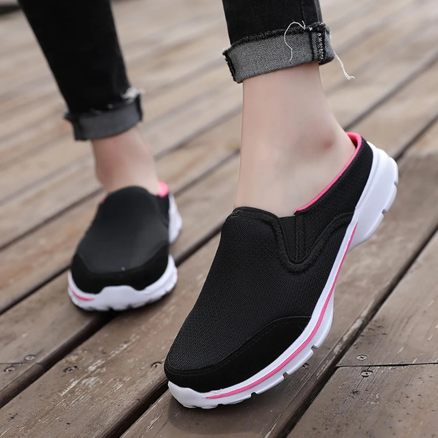 Slip on Mules & Clogs for Women Men Mesh Knit Open Back Walking Shoes Breathable Comfort Sneakers Orthopedic Slippers