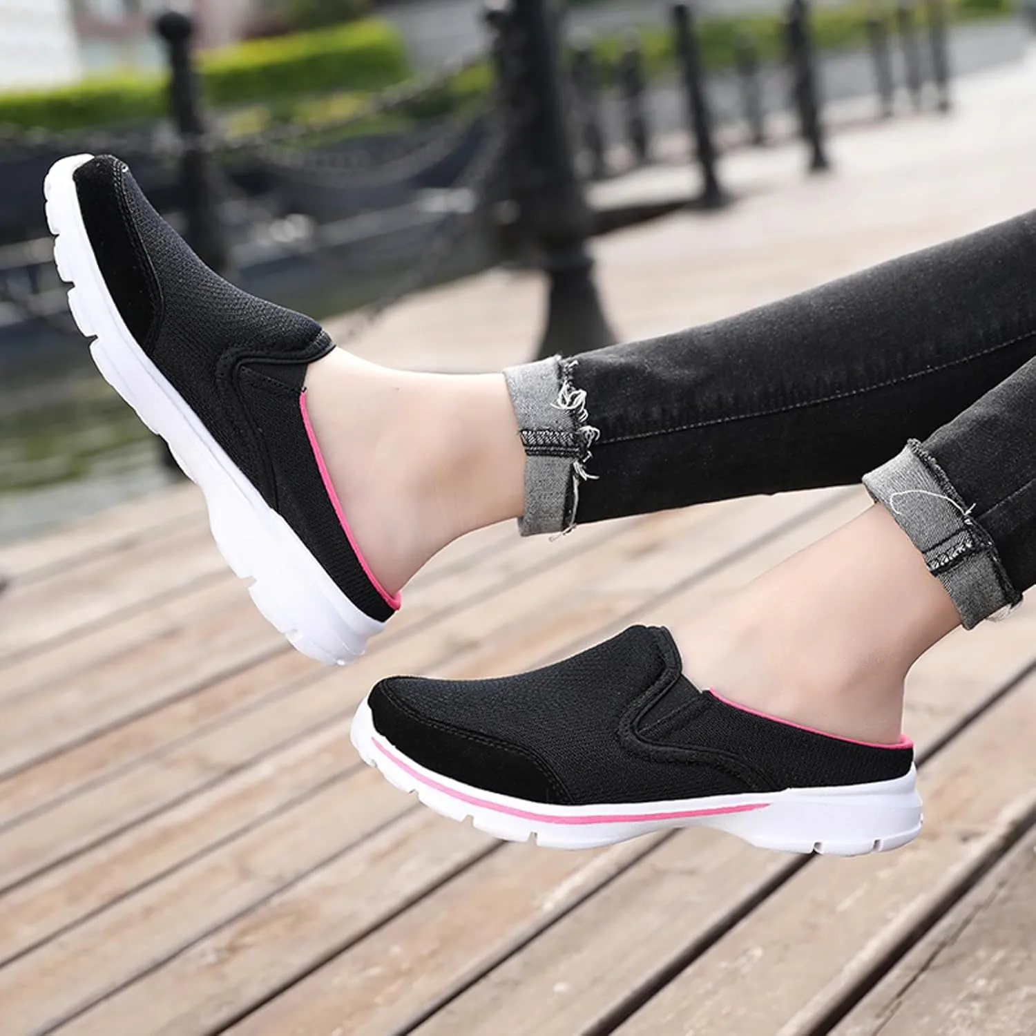 Slip on Mules & Clogs for Women Men Mesh Knit Open Back Walking Shoes Breathable Comfort Sneakers Orthopedic Slippers