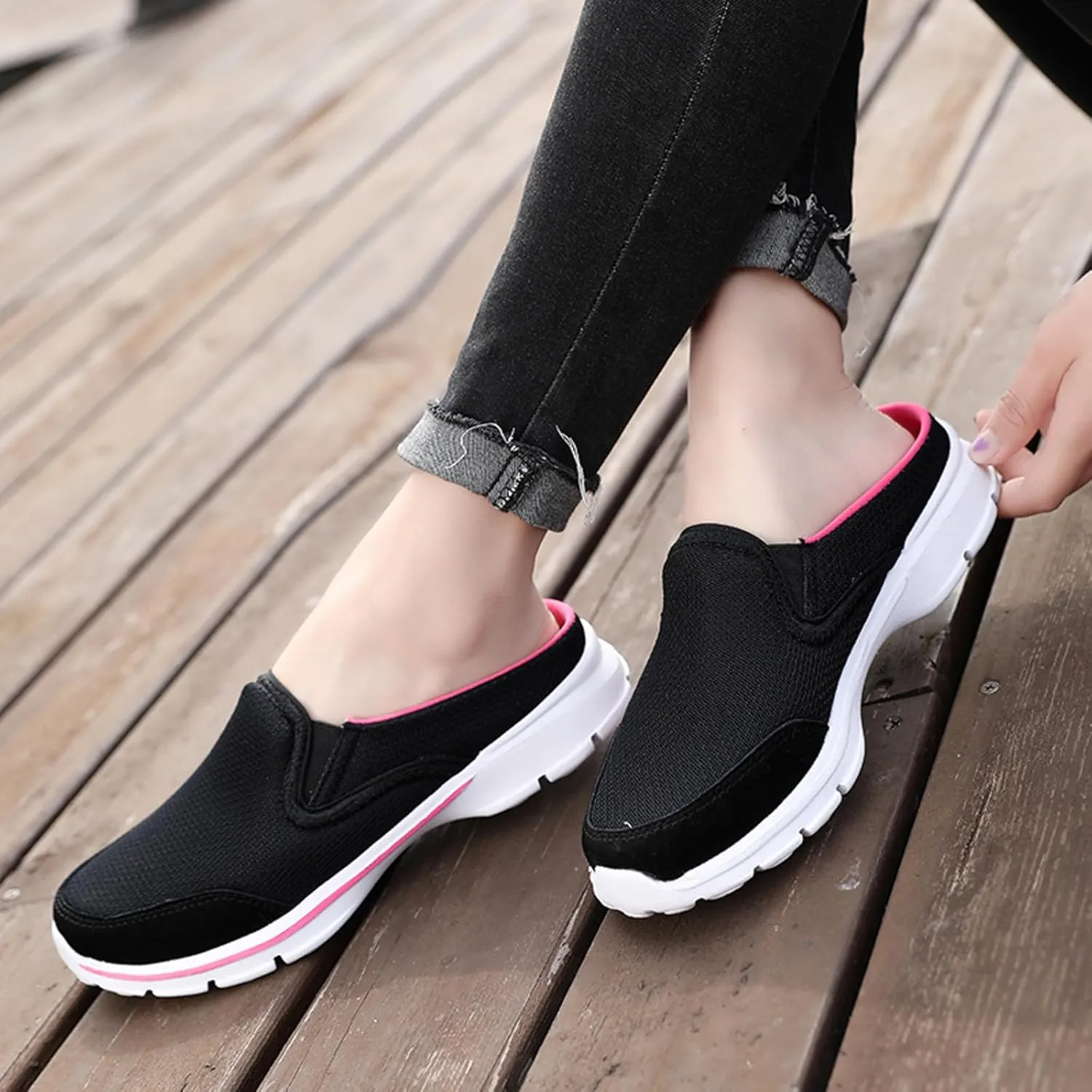 Slip on Mules & Clogs for Women Men Mesh Knit Open Back Walking Shoes Breathable Comfort Sneakers Orthopedic Slippers