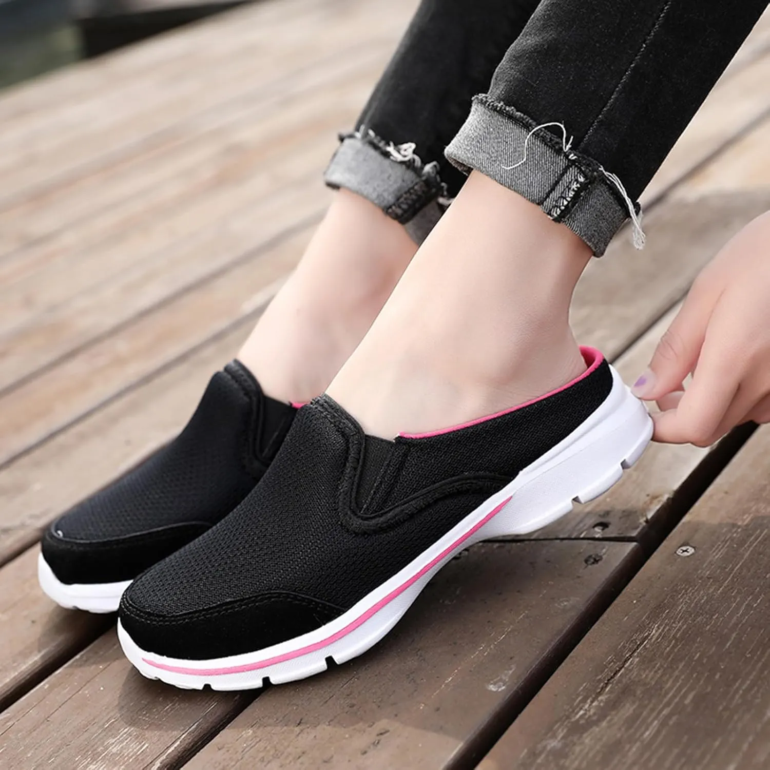 Slip on Mules & Clogs for Women Men Mesh Knit Open Back Walking Shoes Breathable Comfort Sneakers Orthopedic Slippers