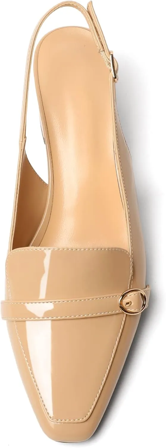 Soireelady Women Block Heel Pumps Slingback Mid Heels Adjustable Buckle Heels Elegant Formal Business Party Dressy Shoes Comfort 2Inch