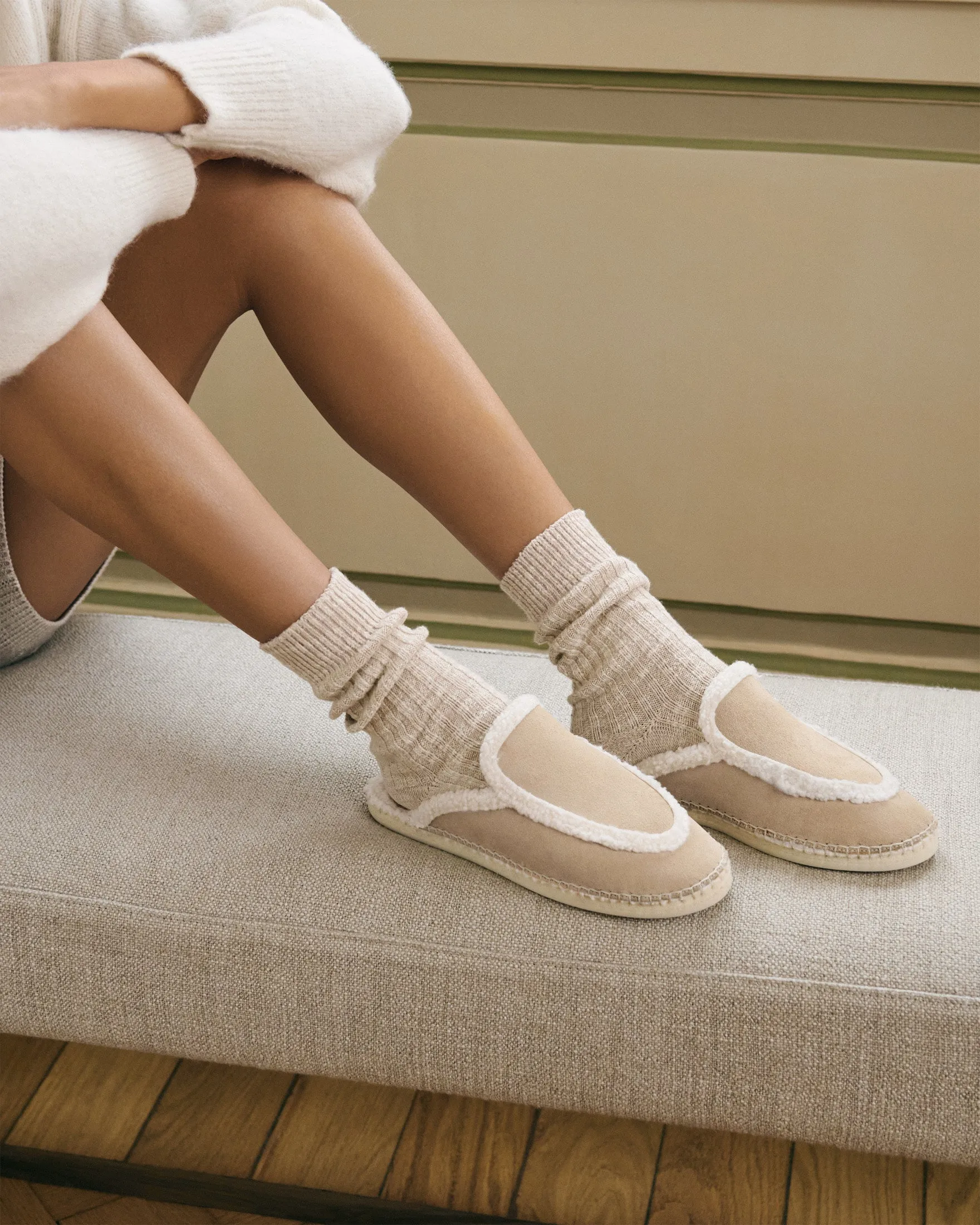 Suede Mules With Faux Fur - K11ME - Cortina Champagne Beige