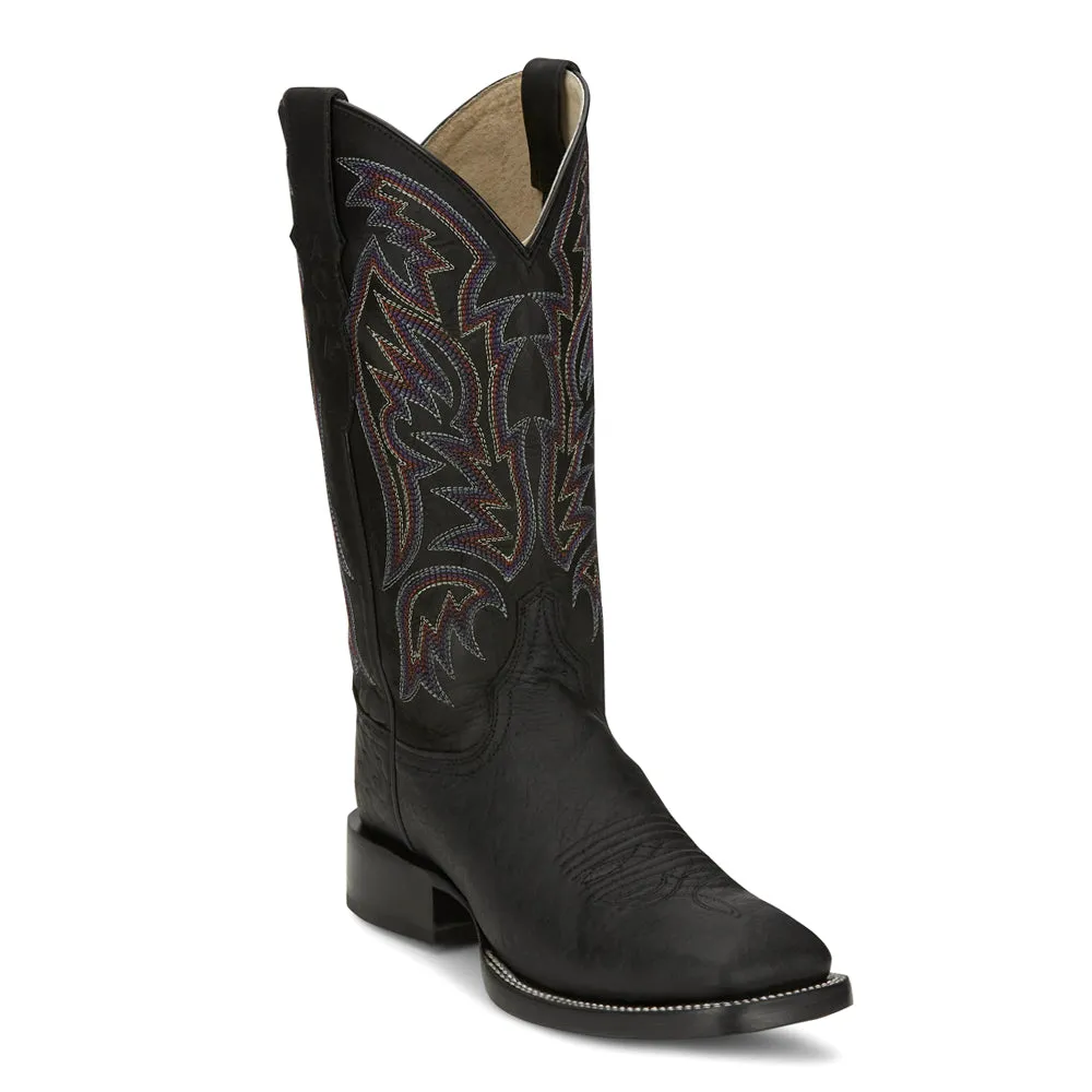Three Bars Smooth Ostrich Wide Square Toe Cowboy Boots