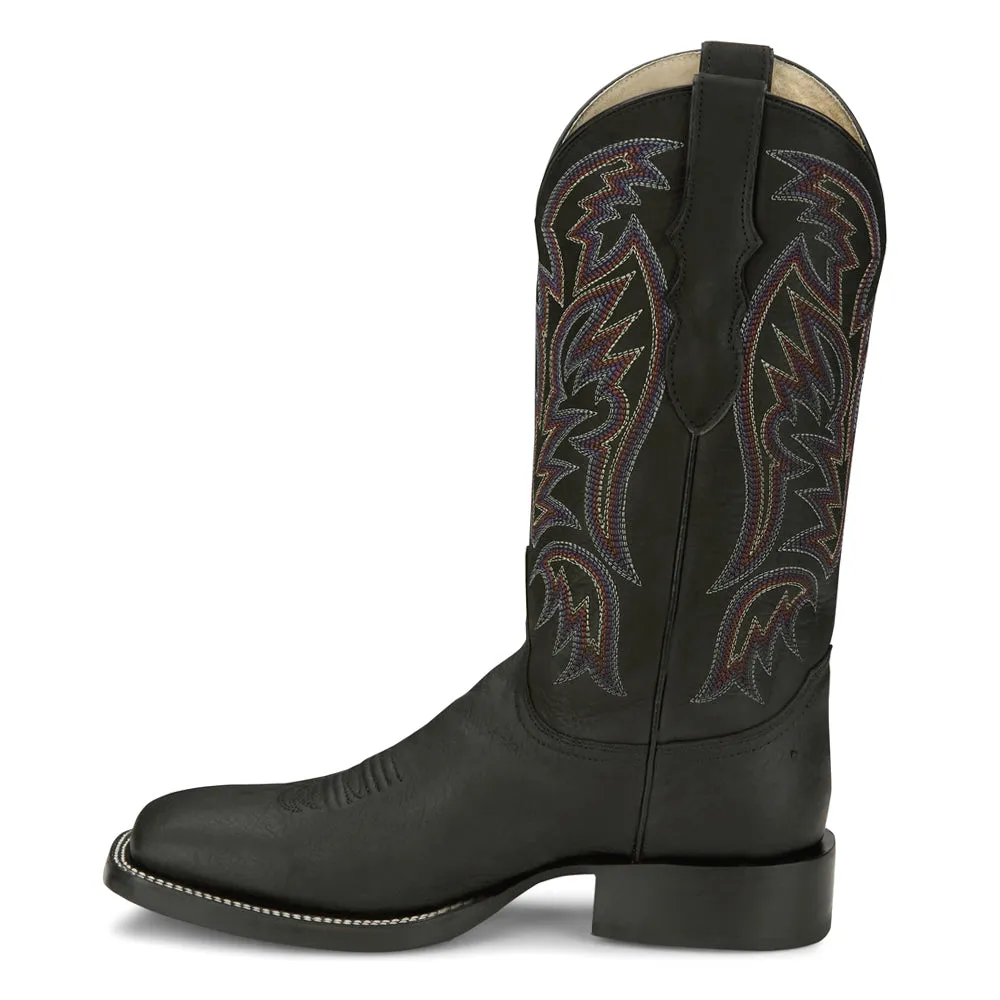 Three Bars Smooth Ostrich Wide Square Toe Cowboy Boots