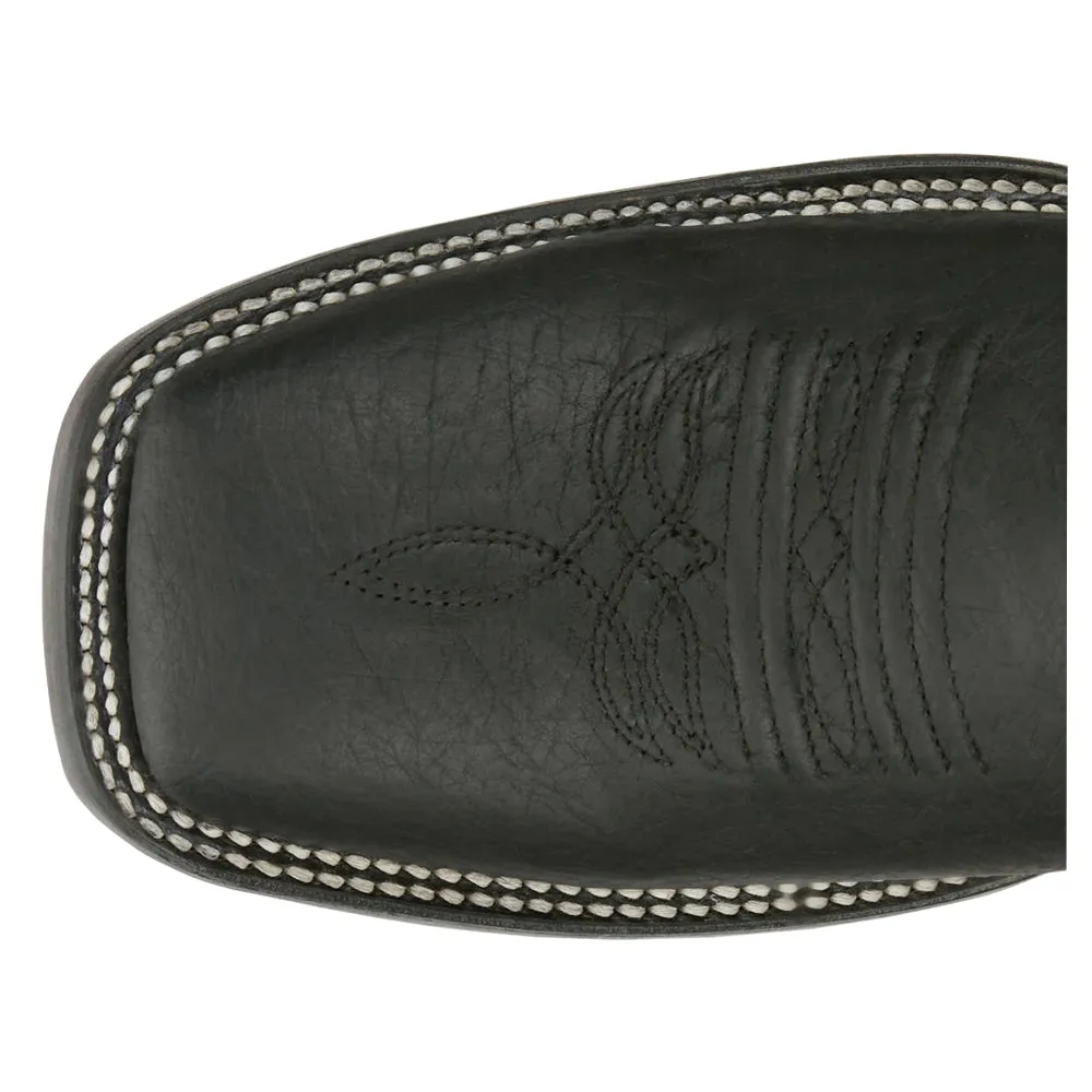 Three Bars Smooth Ostrich Wide Square Toe Cowboy Boots