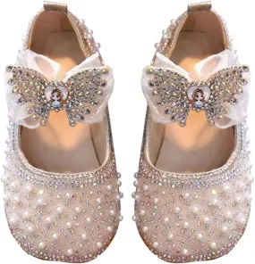 Toddler Baby Girls Glittery Dress Princess Bow Ballet Shoes Baby Soft Leather Shoes Baby House Shoes