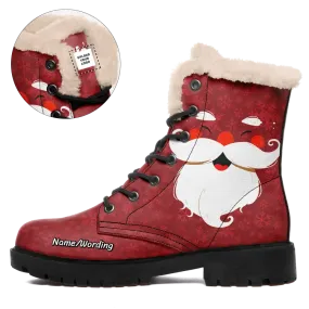 Unique Gift,Personalized Festive Holidays Boots, Custom Xmas Fashion Winter Boots,  Santa Claus Fur Lining Boots