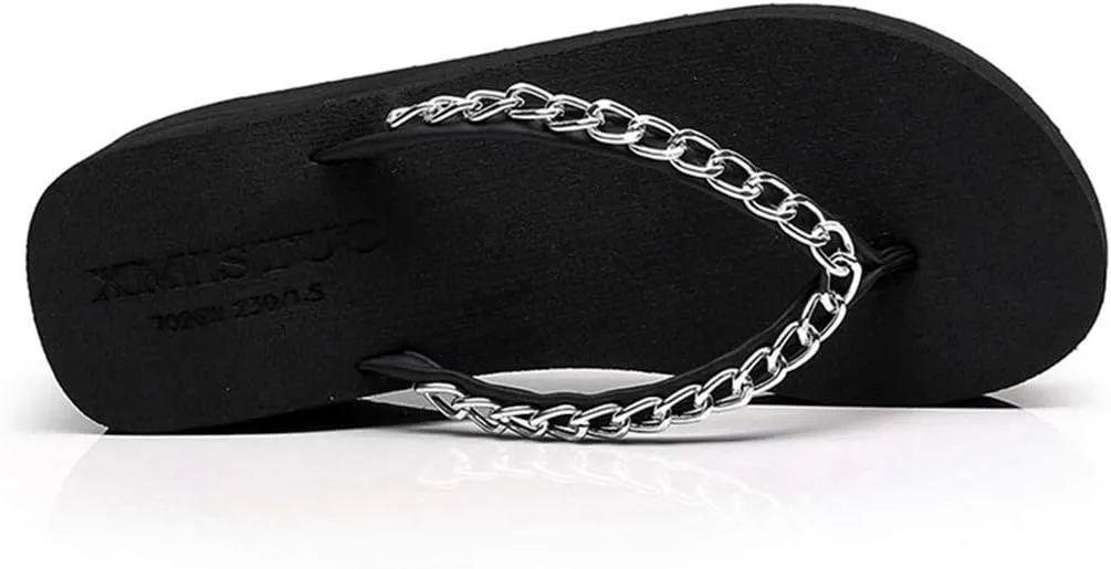 VOKLIN Women's Wedge High Heel Flipflops Fashion Metallic Summer Platform Comfy Nonslip Beach Thong Sandals