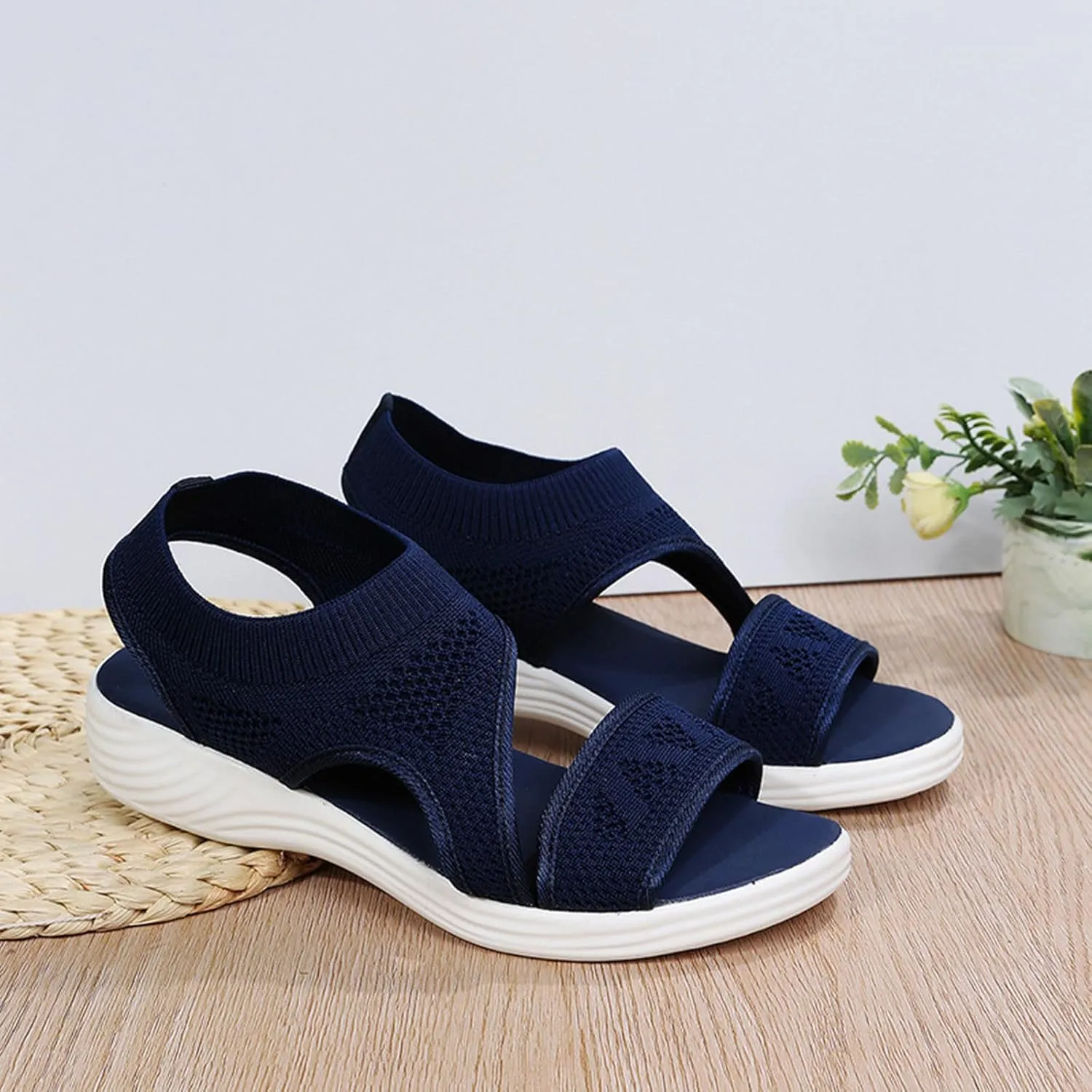 Women's Comfortable Walking Sandals Breathable Sport Elastic Band Shoes Casual Flat Sandals Womens Beach Sandals
