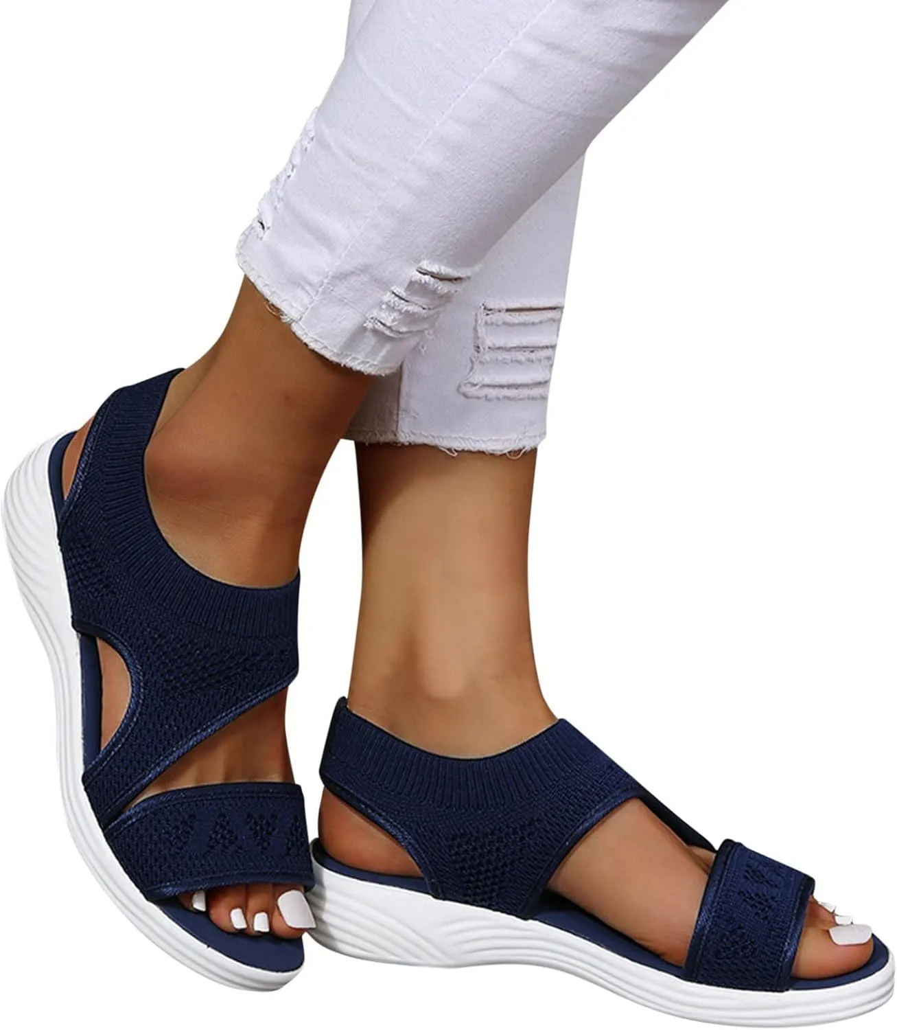 Women's Comfortable Walking Sandals Breathable Sport Elastic Band Shoes Casual Flat Sandals Womens Beach Sandals