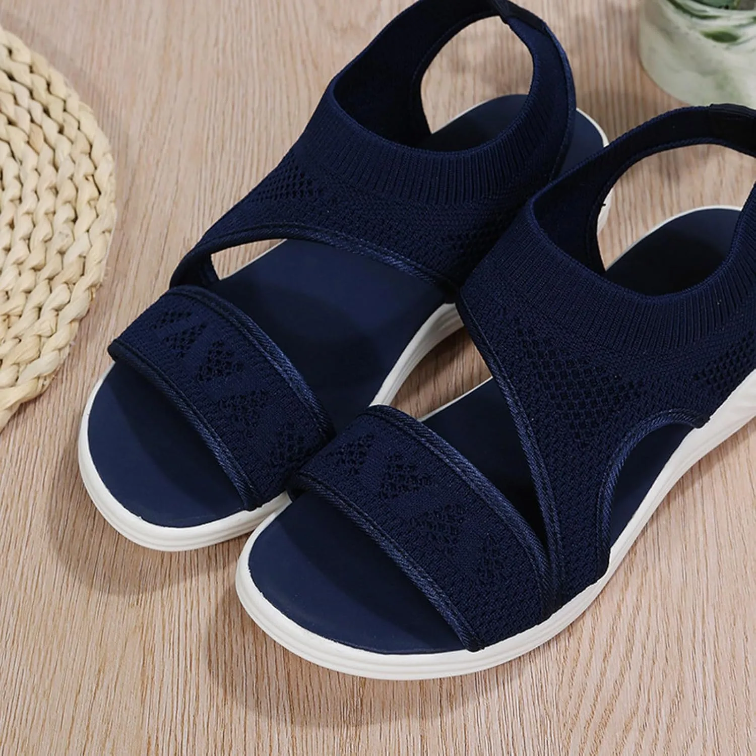 Women's Comfortable Walking Sandals Breathable Sport Elastic Band Shoes Casual Flat Sandals Womens Beach Sandals