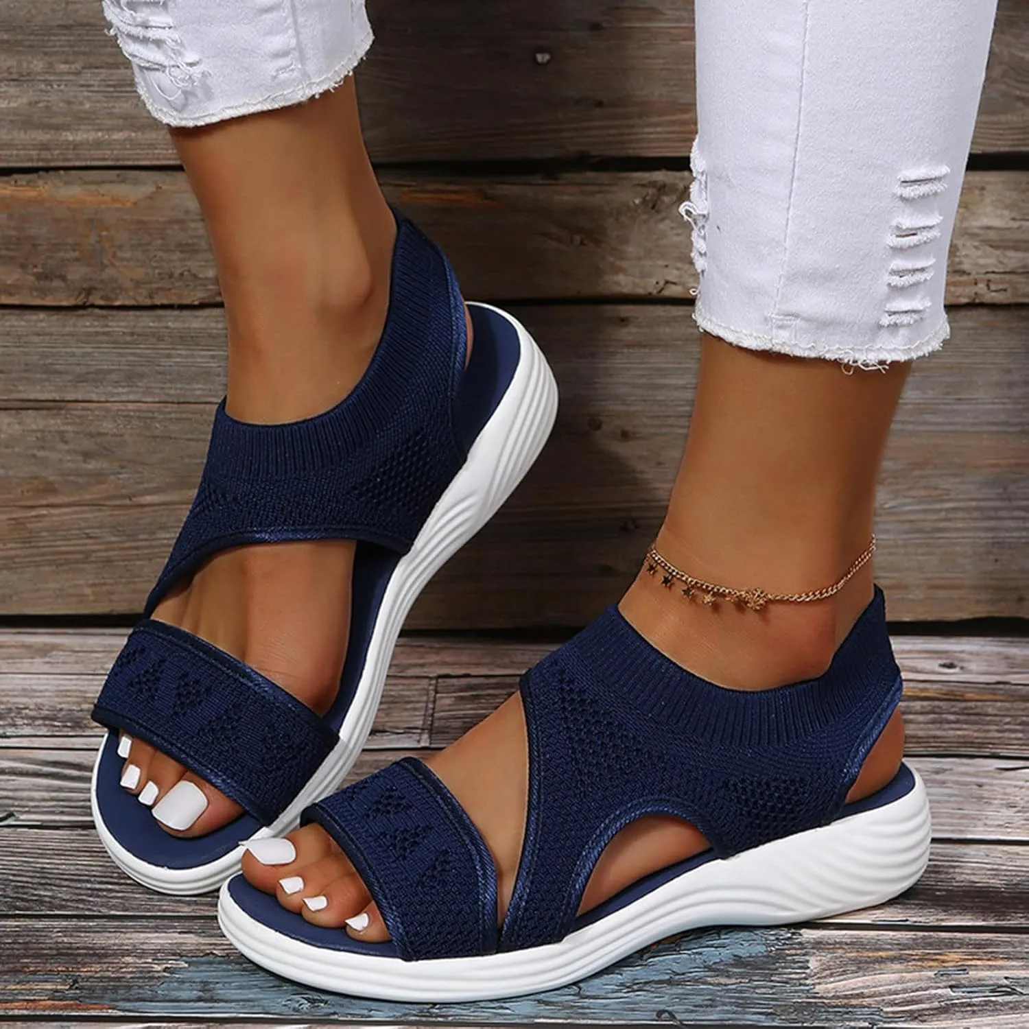 Women's Comfortable Walking Sandals Breathable Sport Elastic Band Shoes Casual Flat Sandals Womens Beach Sandals