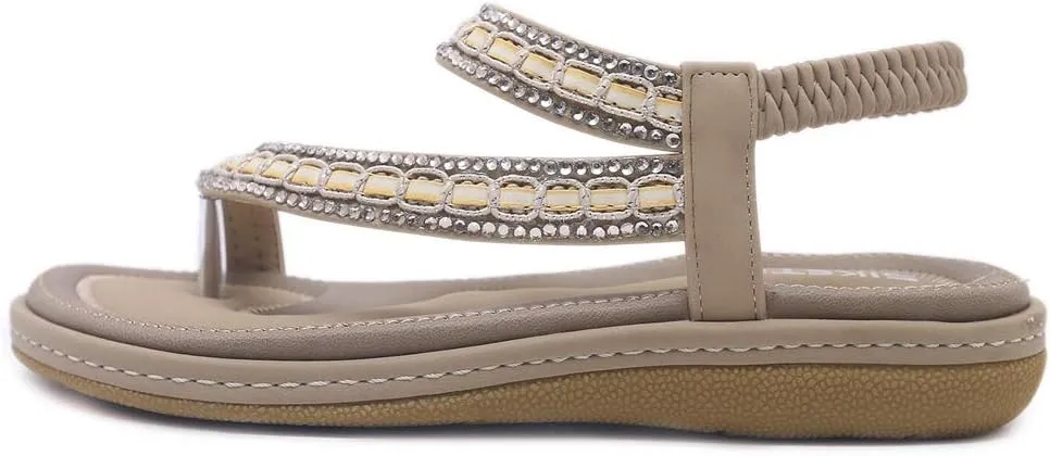 Women's Glitter Rhinestone Flat Sandals Bohemia Toering Summer Beach Elastic Flip Flops Thong Shoes