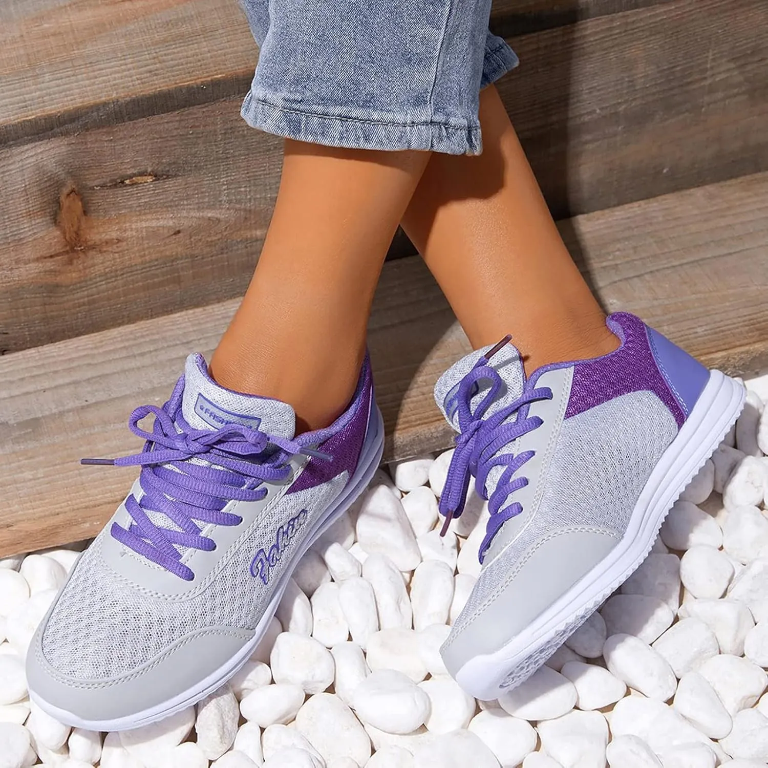 Women's L𝐨w Heel Breathable Shoes Women's Woven Casual Soft Sole Shoes Mesh Slip On Sneakers Wide Width Orthopedic Walking Sneaker