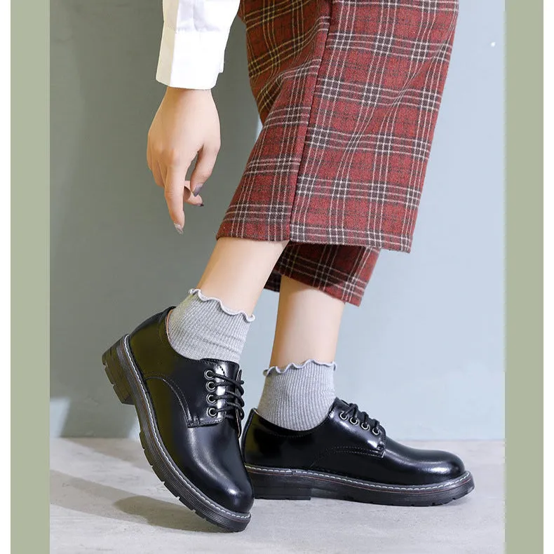 Women's Round Toe Casual Japanese Flat Lace-up Loafers