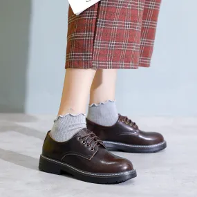 Women's Round Toe Casual Japanese Flat Lace-up Loafers