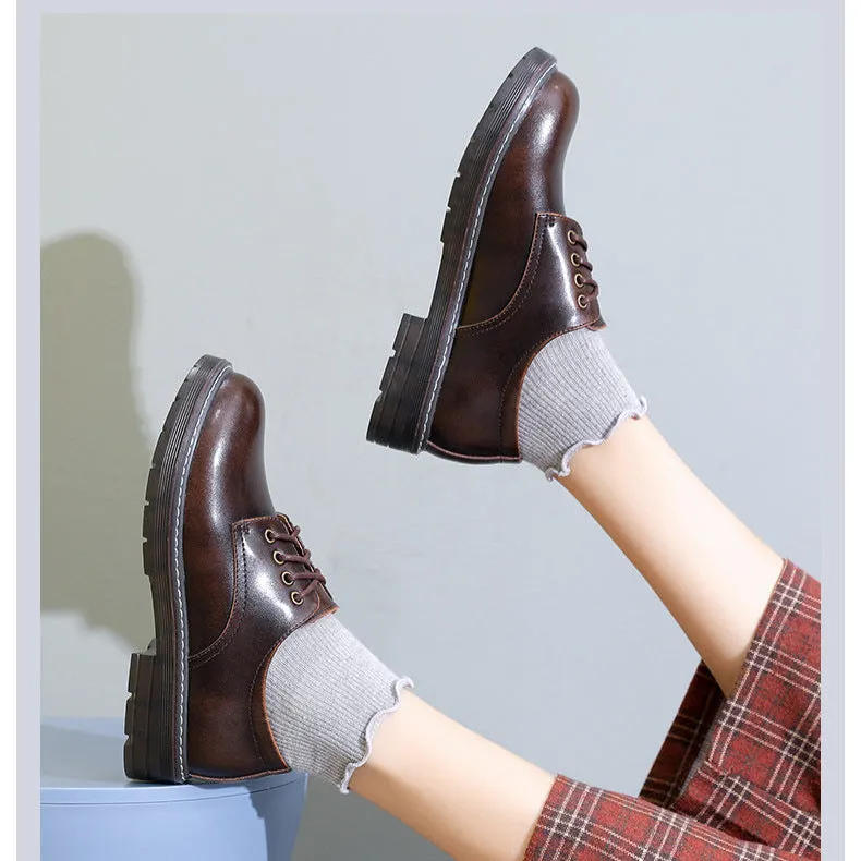 Women's Round Toe Casual Japanese Flat Lace-up Loafers