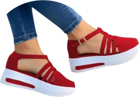 Women's Sandals Dressy Summer Hollow Out Closed Toe Sandals Outdoor Breathable Buckle Strap Platform Sandals