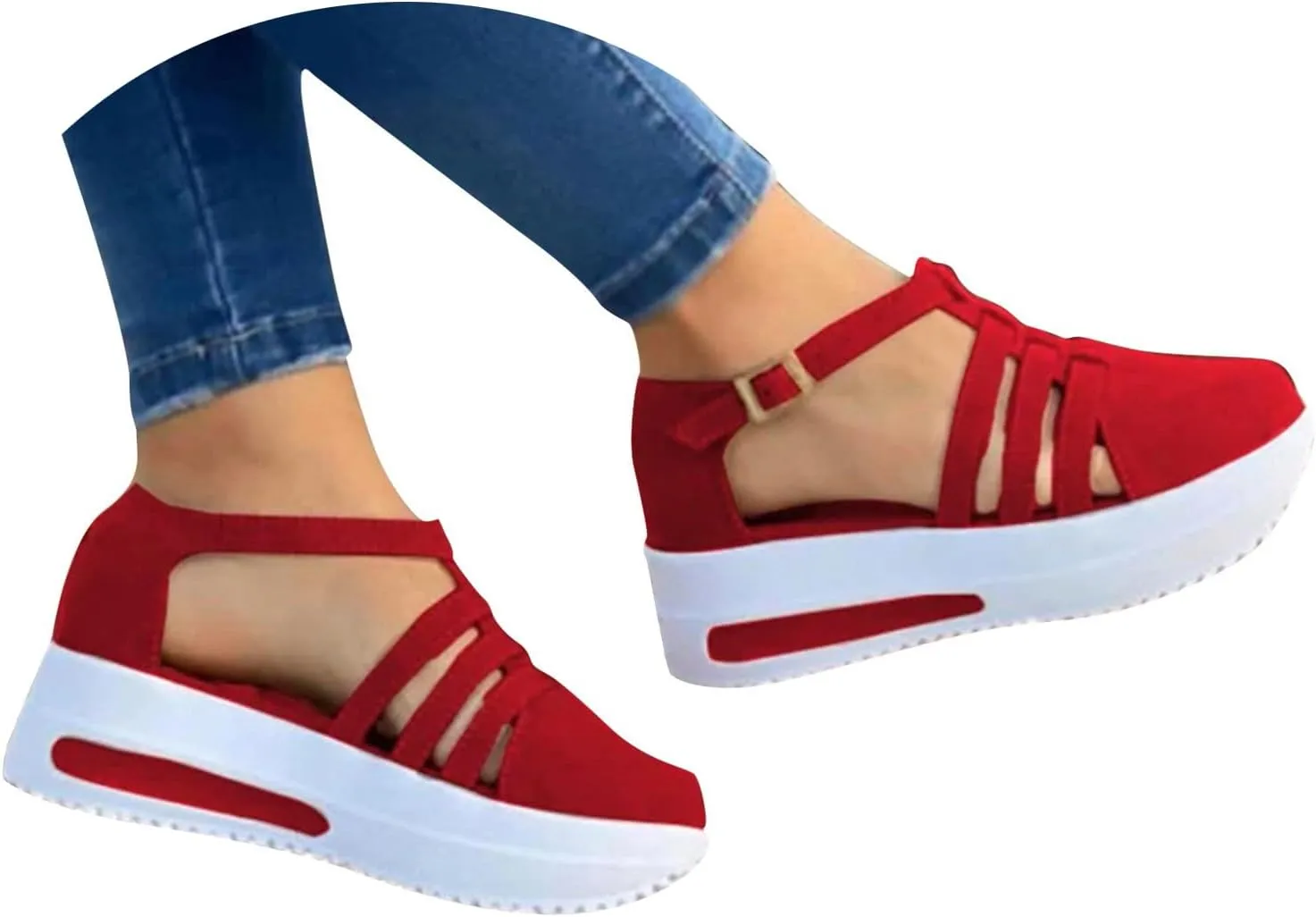 Women's Sandals Dressy Summer Hollow Out Closed Toe Sandals Outdoor Breathable Buckle Strap Platform Sandals