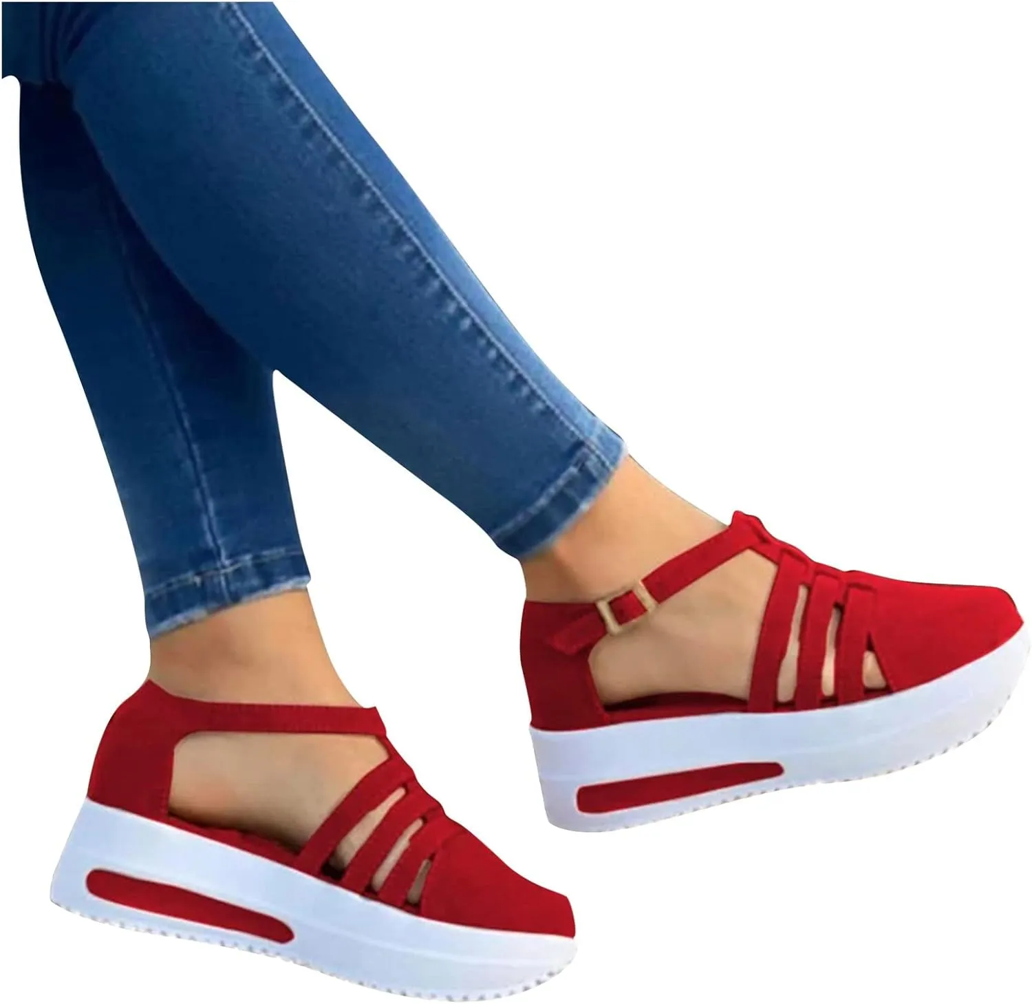 Women's Sandals Dressy Summer Hollow Out Closed Toe Sandals Outdoor Breathable Buckle Strap Platform Sandals