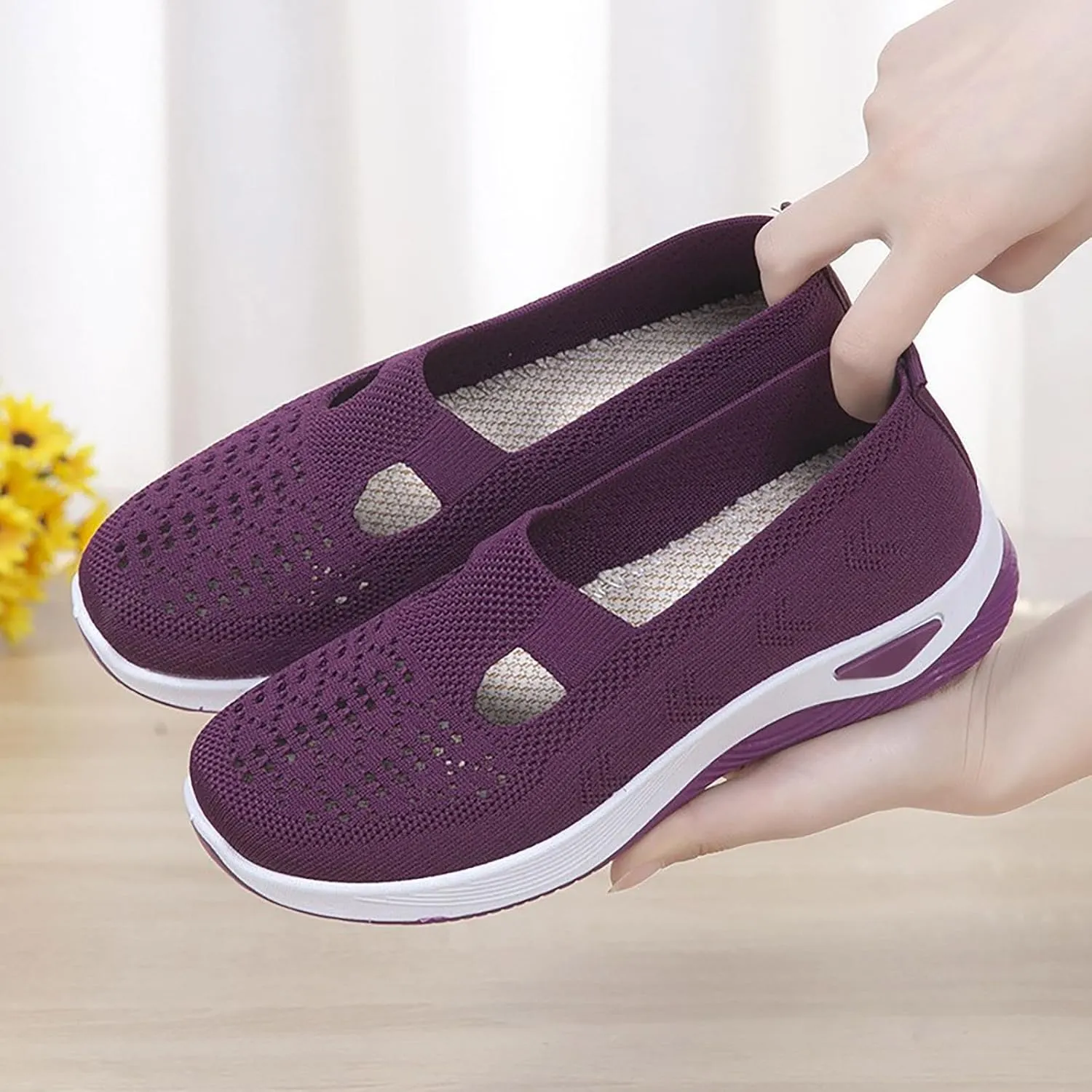 Women's Woven Orthopedic Breathable Soft Shoes Tennis Shoes Womens Comfortable White Casual Shoes Slip On Sneakers White Tennis Shoe Cross Trainer Shoe