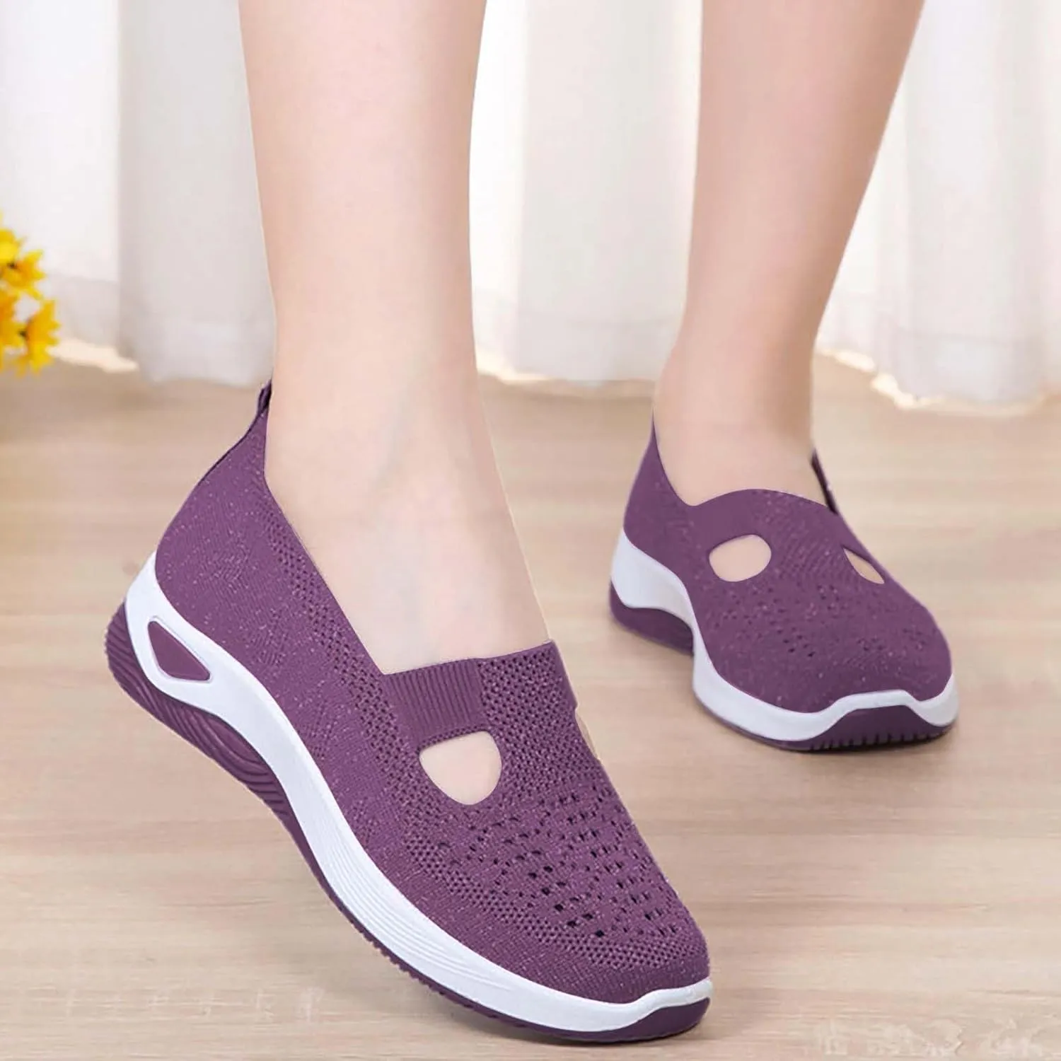 Women's Woven Orthopedic Breathable Soft Shoes Tennis Shoes Womens Comfortable White Casual Shoes Slip On Sneakers White Tennis Shoe Cross Trainer Shoe