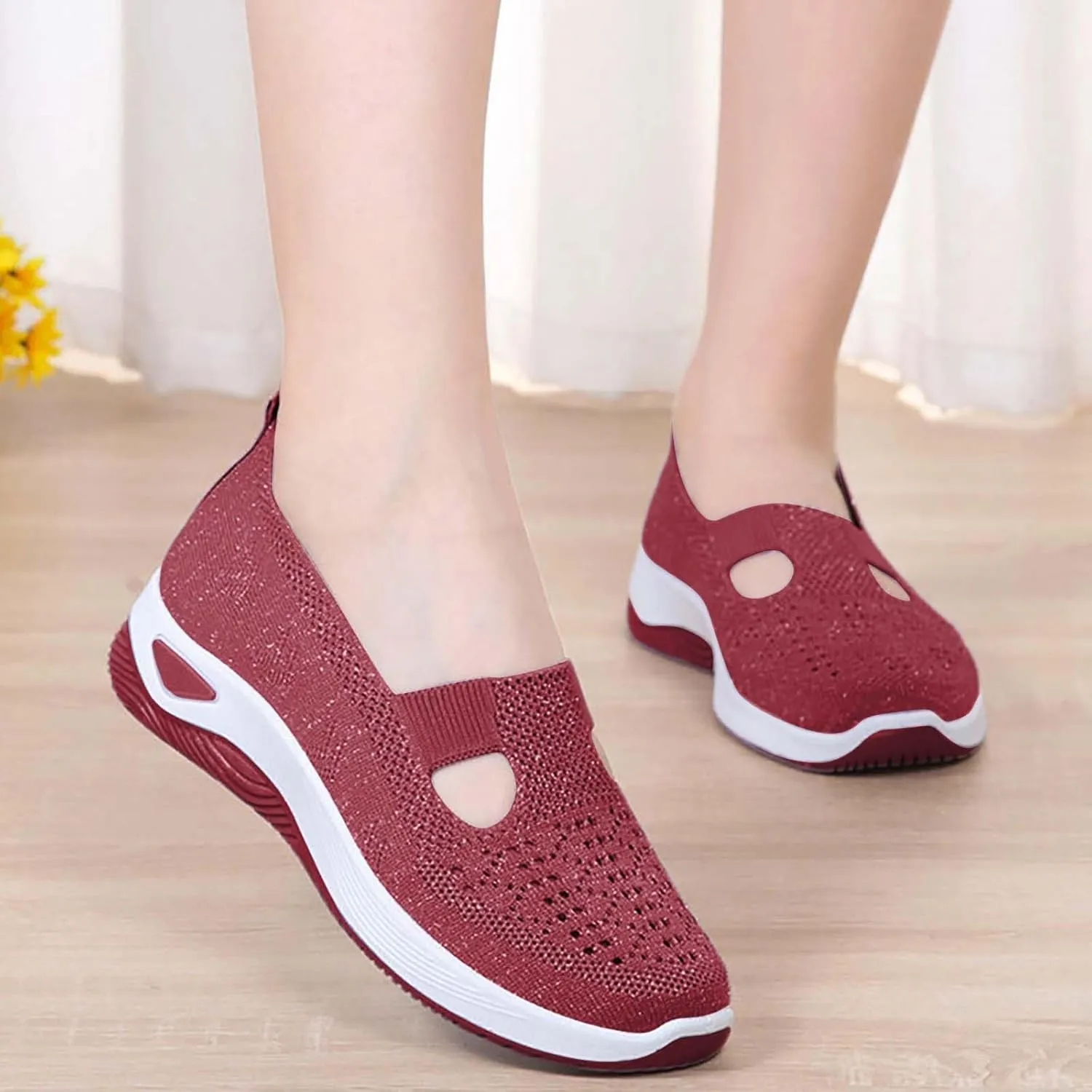 Women's Woven Orthopedic Breathable Soft Shoes Womens Running Shoes Comfort Ladies Shoes Casual White Sneakers Brown Tennis Shoe Cross Trainer Shoe